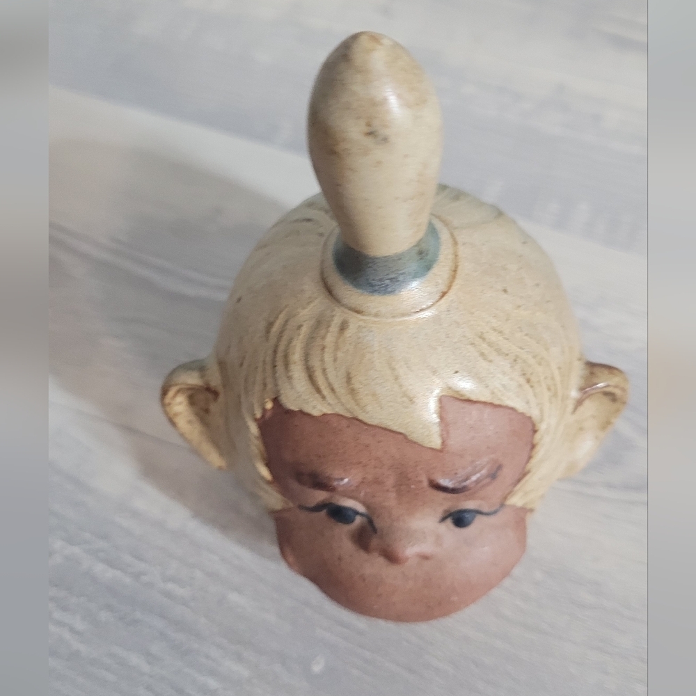 Japan 3-DMonkey Bonobo Chimpanzee Uctci Stoneware Animal Dinner Bell Pottery Vtg - Picture 2 of 5